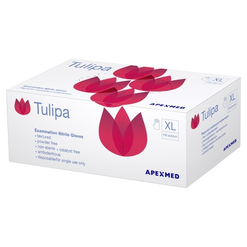 Tulipa перчатки смотровые нитриловые нестерильные неопудренные текстурированные xl 50 шт. пар