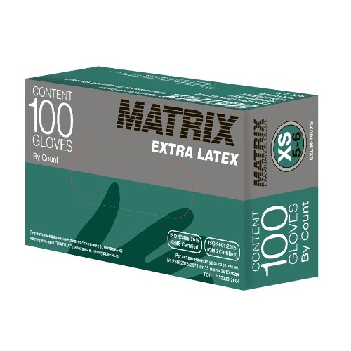 Перчатки смотровые matrix extra latex латексные нестерильные неопудренные текстурированные xs 50 пар