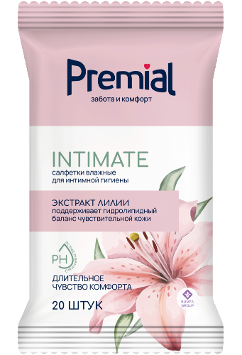 Купить Premial салфетки влажные для интимной гигиены 20 шт./лилия цена