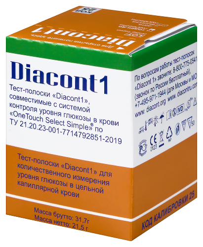 Тест-полоски diacont1 совместимые с системой контроля уровня глюкозы в крови one touch select simple 50 шт.