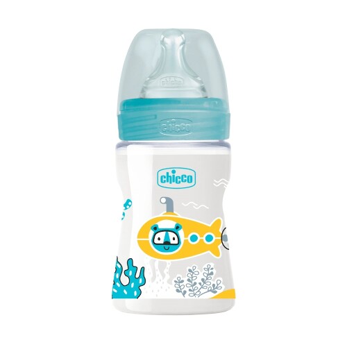CHICCO WELL-BEING БУТЫЛОЧКА ДЛЯ КОРМЛЕНИЯ СОСКА СИЛИКОНОВАЯ 0+ 150МЛ/ГОЛУБОЙ