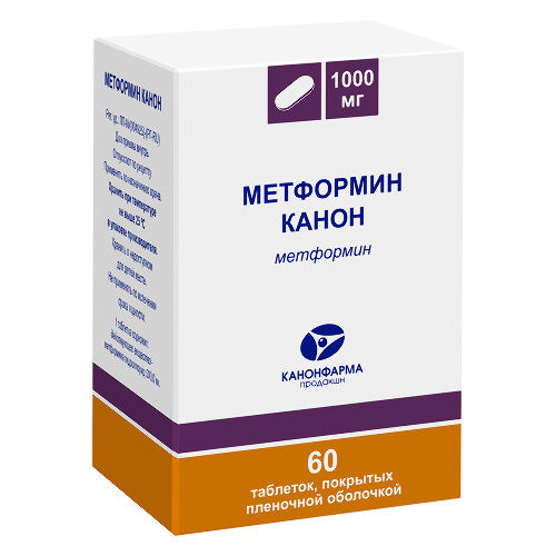 Метформин Канон 1000 мг 60 шт. таблетки, покрытые пленочной оболочкой банка