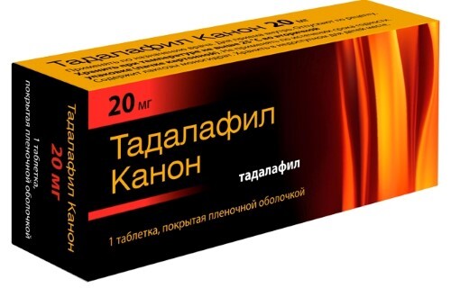 Тадалафил канон 20 мг 1 шт. таблетки, покрытые пленочной оболочкой