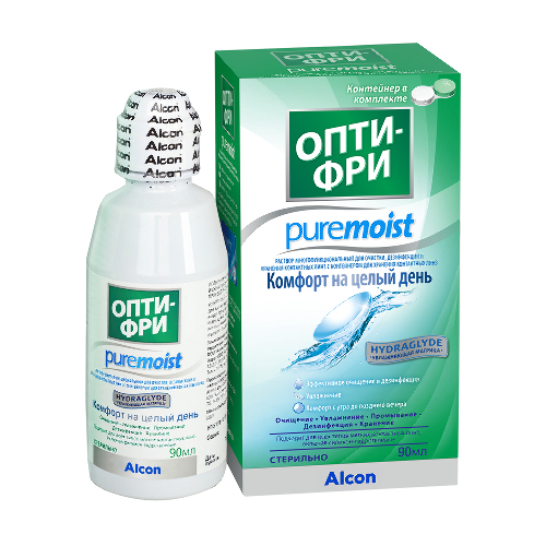 Опти-фри pure moist раствор многофункциональный для очистки дезинфекции и хранения линз 90 мл+контейнер