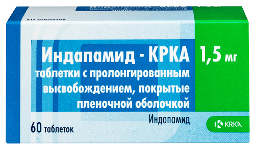 Индапамид-крка 1,5 мг 60 шт. таблетки с пролонгированным высвобождением, покрытые пленочной оболочкой