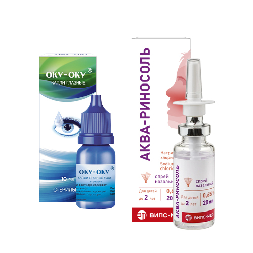 Набор ОКУ-ОКУ 10МЛ ФЛАК КАПЛИ ГЛАЗНЫЕ и АКВА-РИНОСОЛЬ 0,65% 20МЛ ФЛАК СПРЕЙ НАЗАЛ