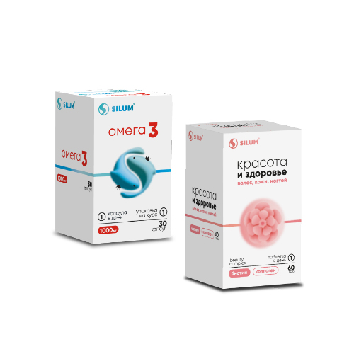 НАБОР ОМЕГА-3 ВИАВИТ N30 КАПС+КРАСОТА И ЗОРОВЬЕ ВОЛОС КОЖИ НОГТЕЙ БЬЮТИ КОМПЛЕКС С БИОТИНОМ И КОЛЛАГЕНОМ SILUM N60