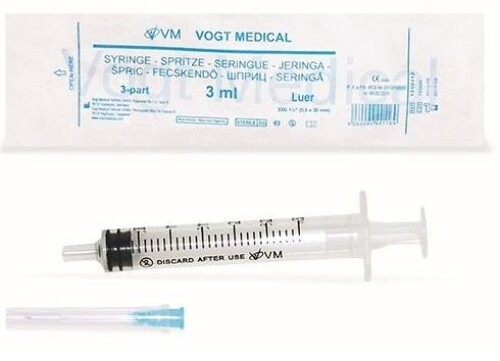 Шприц 3 мл 3-х компонентный с иглой 23g 100 шт./ Vogt Medical