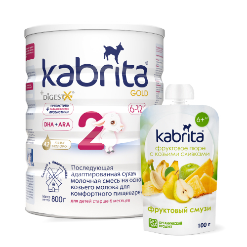 Набор KABRITA 2 GOLD СМЕСЬ СУХ НА КОЗЬЕМ МОЛОКЕ 800 гр + KABRITA пюре фруктовое с козьими сливками/Фруктовый смузи