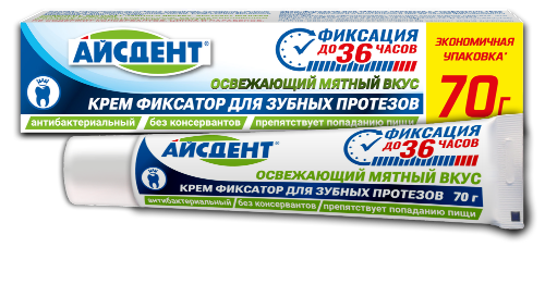Айсдент крем-фиксатор для зубных протезов освежающий мятный вкус 70 гр