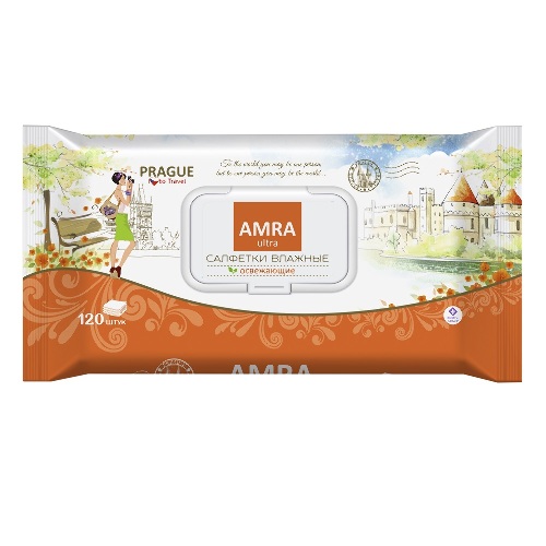 Amra салфетки влажные освежающие 120 шт./ travel prague