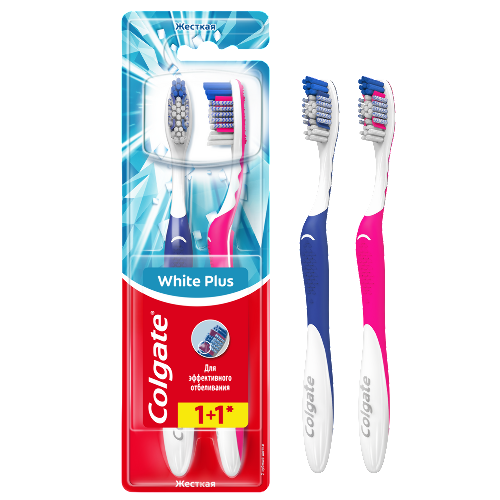 Купить Colgate отбеливающая plus зубная щетка/жесткая/1+1/промо цена