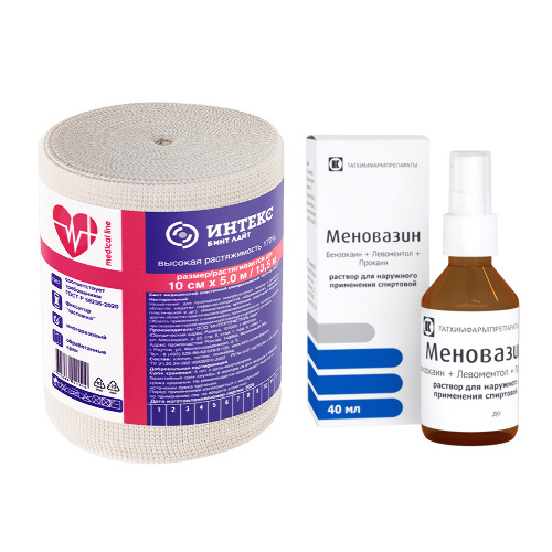 Набор Бинт эластичный компрессионный Интекс-лайт высокой растяжимости 10 смх5 м + Меновазин спрей 40мл - со скидкой