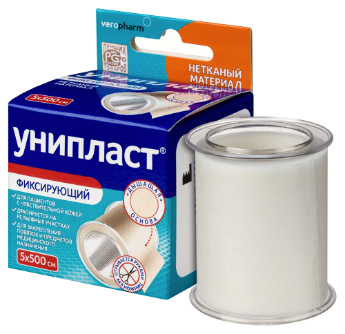 Лейкопластырь унипласт фиксирующий нетканый 5х500 см