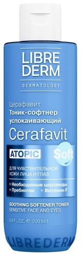 Церафавит тоник-софтнер успокаивающий для чувствительной кожи лица и глаз с церамидами и пребиотиком 200 мл