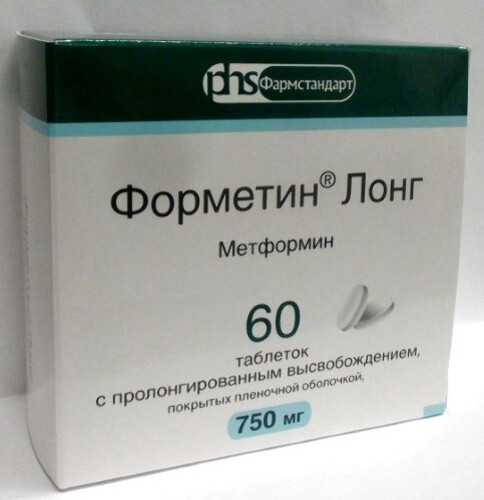 Форметин лонг 750 мг 60 шт. таблетки с пролонгированным высвобождением, покрытые пленочной оболочкой
