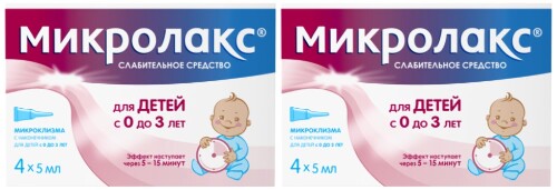 Набор - Микролакс® 4 шт х 2 для детей 0+, микроклизма - слабительное средство при запоре, раствор для ректального введения 5 мл