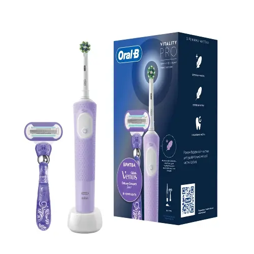 Oral-b зубная щетка vitality pro/тип 3708/с насадкой cross action электрическая/сиреневая+gellette venus бритва со сменной кассетой