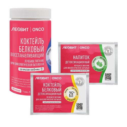 Набор ЛЕОВИТ: коктейль и напиток детоксикационные + коктейль восстанавливающий клубника 400 гр