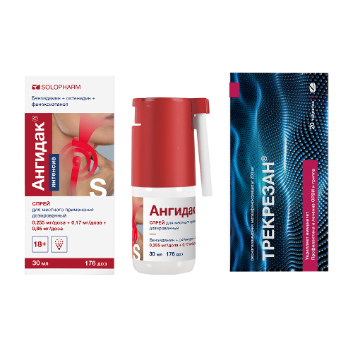 Набор Ангидак интенсив 30 мл спрей для местного применения дозированный + Трекрезан табл. №20