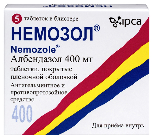 Немозол 400 мг 5 шт. таблетки, покрытые пленочной оболочкой