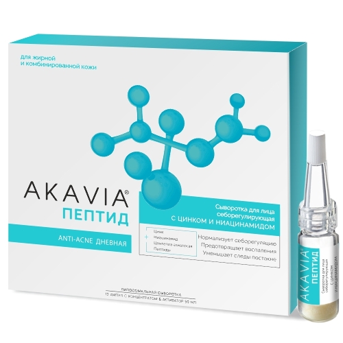 Пептид сыворотка для лица себорегулирующая с цинком и ниацинамидом anti-acne дневная 12 шт. концентрат ампулы+активатор 50 мл