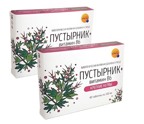 НАБОР ПУСТЫРНИК+ВИТАМИН В6 КРЕПКИЕ НЕРВЫ N40 ТАБЛ ПО 100МГ закажи 2 упаковки по специальной цене