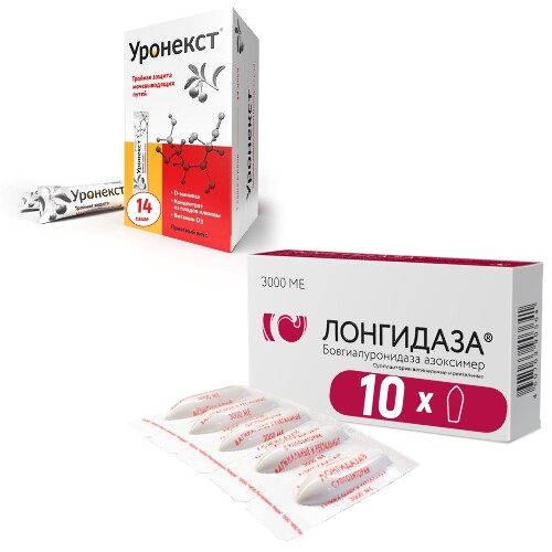 Набор при цистите ЛОНГИДАЗА 3000МЕ 10 супп + УРОНЕКСТ 14 саше