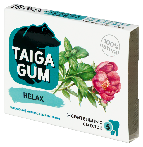 Taiga gum смолка жевательная relax из смолы лиственницы сибирской с пчелиным воском дражированная в растительной пудре 5 шт.