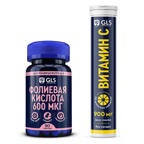 Набор GLS Фолиевая кислота 90 капс. + Витамин С 20 шип.табл.