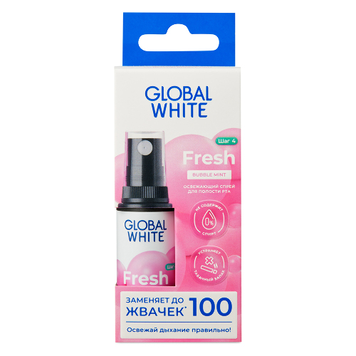 Купить Global white спрей для полости рта освежающий bubble mint 15 мл цена