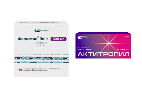 Набор Форметин Лонг 500мг №60 таб + Актитропил 100мг №60 таб - по специальной цене