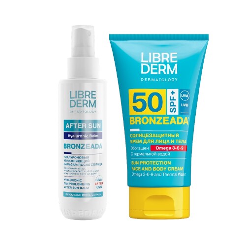 Набор ЛИБРИДЕРМ БРОНЗИАДА: солнцезащитный крем SPF50 + бальзам после солнца продлевающий загар
