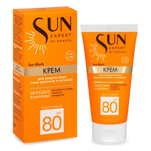 Купить Krassa sun expert крем для защиты лица зоны декольте и татуажа spf80 sun block 50 мл цена