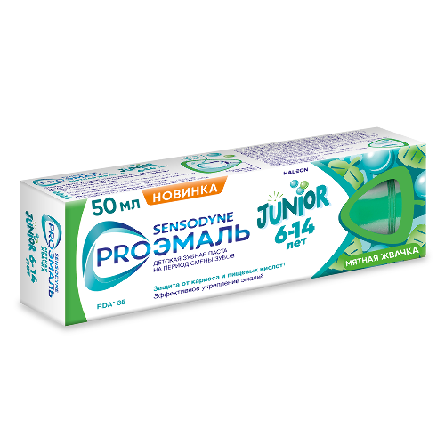 Сенсодин зубная паста proэмаль junior для детей 6-14 лет со вкусом мятная жвачка 50 мл