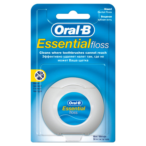 Oral-b зубная нить essential floss вощеная мятный вкус 50 м