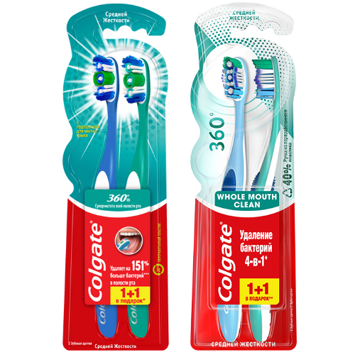 Colgate 360° суперчистота всей полости рта зубная щетка/средняя/ 2 шт./промо