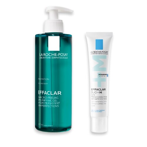 Набор LA ROCHE-POSAY EFFACLAR очищающий микроотшелушивающий гель 400мл + DUO+M корректирующий крем-гельтройной