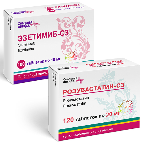 Набор из 1 уп ЭЗЕТИМИБ-СЗ 0,01 N100 ТАБЛ + 1 уп РОЗУВАСТАТИН-СЗ 0,02 N 120 ТАБЛ П/ПЛЕН/ОБОЛОЧ по спец.цене