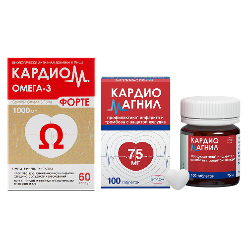 Набор продуктов для здоровья сердца КАРДИОМ КОЭНЗИМ Q10 №60 + Кардиомагнил 75 мг 100 шт  по специальной цене