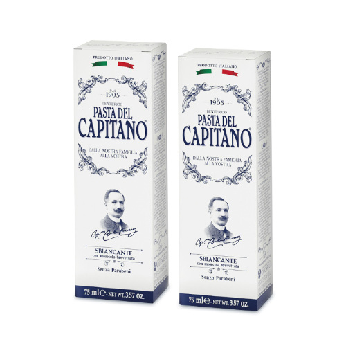 НАБОР PASTA DEL CAPITANO 1905 ЗУБНАЯ ПАСТА ОТБЕЛИВАЮЩАЯ С ЗАПАТЕНТОВАННОЙ МОЛЕКУЛОЙ 75МЛ 2 УП. ПО ВЫГОДНОЙ ЦЕНЕ!