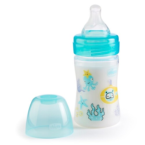 CHICCO WELL-BEING БУТЫЛОЧКА ДЛЯ КОРМЛЕНИЯ СОСКА СИЛИКОНОВАЯ 0+ 150МЛ/ГОЛУБОЙ