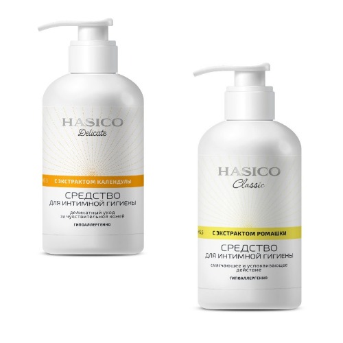 Набор средств для интим. гигиены HASICO: delicate  с экстрактом календулы 250 мл и classic с экстрактом ромашки 250 мл по  спец. цене