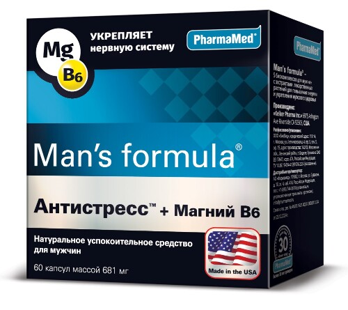 Купить Man s formula антистресс+магний в 6 60 шт. капсулы массой 681 мг цена