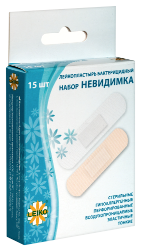 Лейкопластырь leiko (лейко) бактерицидный набор невидимка 15 шт.