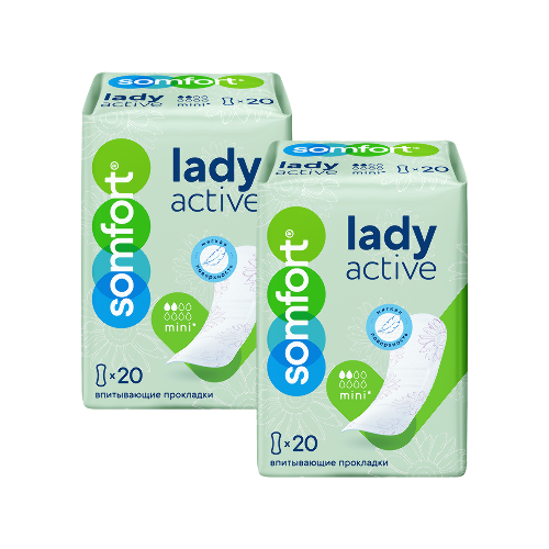 Набор 1+1 Somfort прокладки женские впитывающие lady active  mini №20 по специальной цене