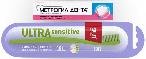 Набор - МЕТРОГИЛ ДЕНТА® гель для десен 20 гр+Зубная щетка Splat professional ultra sensitive, мягкая