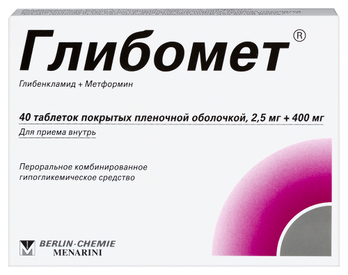Глибомет 400 мг + 2,5 мг 40 шт. таблетки, покрытые пленочной оболочкой