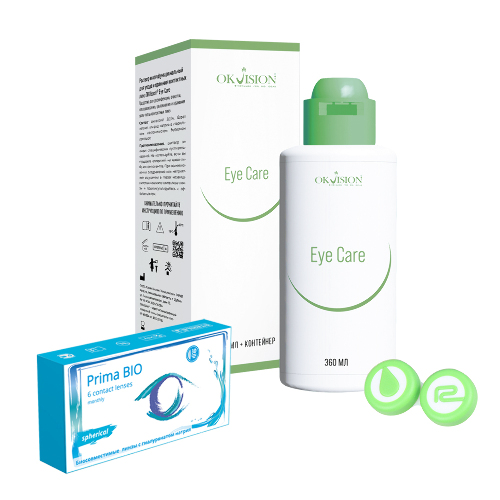 Набор OKVISION PRIMA BIO SPHERICAL 8,6/14,2 N6/-1,75/  мягкие линзы + OKVISION EYE CARE 360 мл р-р д/ухода за линзами