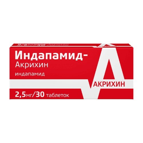 Купить Индапамид-акрихин 2,5 мг 30 шт. таблетки, покрытые пленочной оболочкой цена
